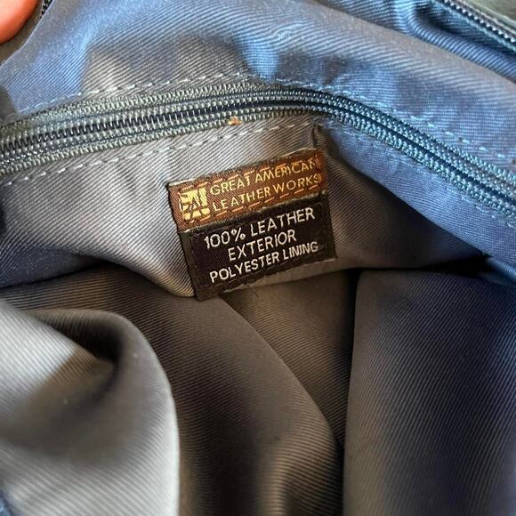 Great American Leather Works Muted Blue Lester Shoulder Bag With Zip Pockets - Picture 7 of 7